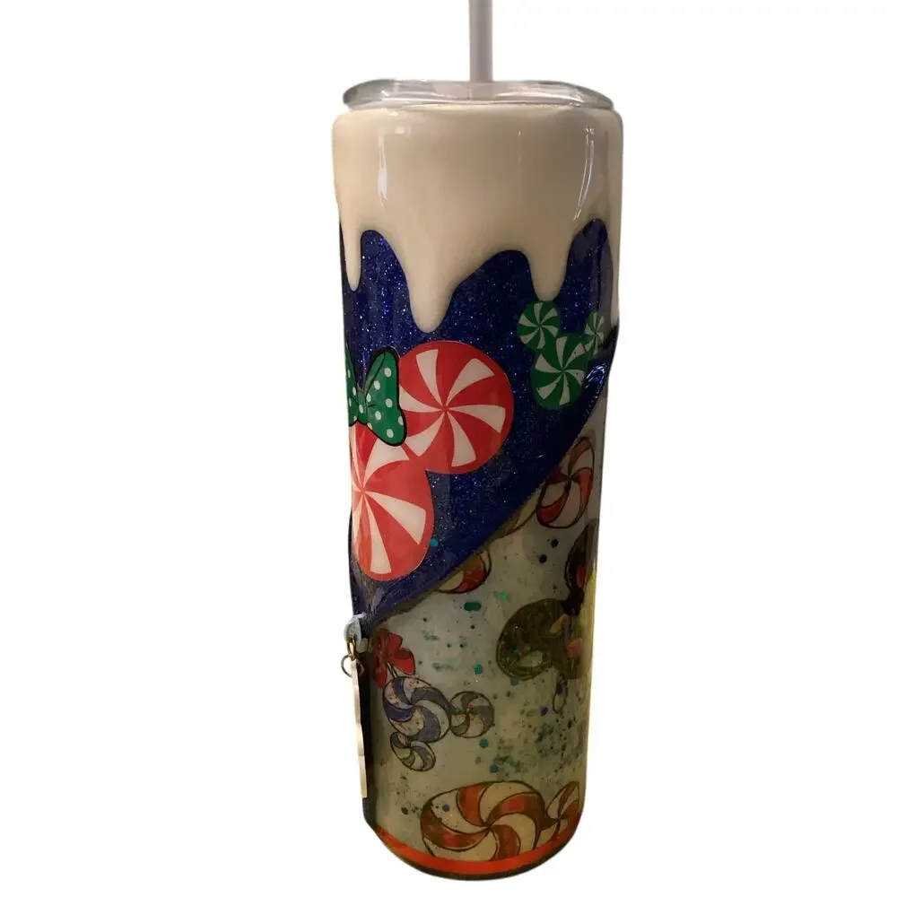 Disney Inspired Custom Mickey Christmas Holiday Snow Lights Candy Tumbler